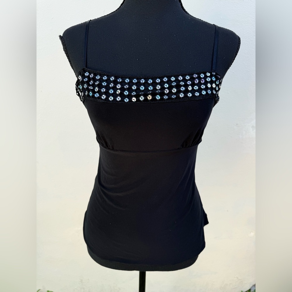 Y2k black sequin strap top back tie , Size M